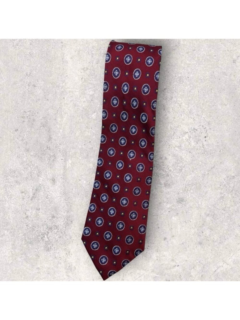 ZANETTI Silk Tie ITALY XL Burgundy Blue Yellow Geometric Floral W:3.4"